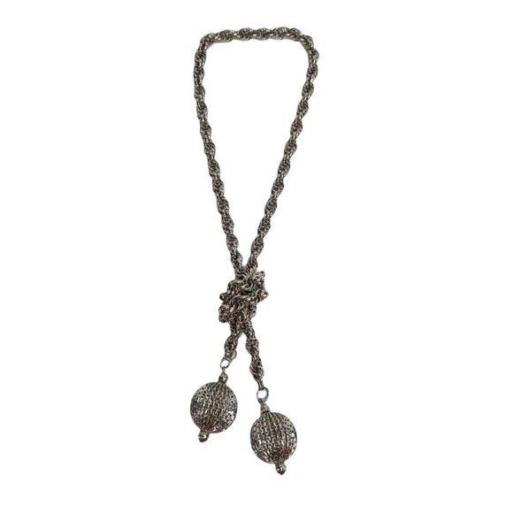 Silver Tone Lariat Round Ball Multi Link Chain Necklace - Picture 1 of 7